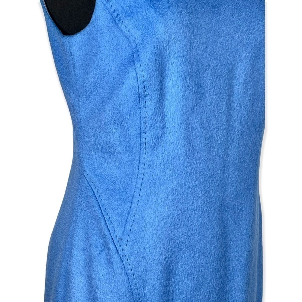 J. MCLAUGHLIN BLUE WOOL CASHMERE SLEEVELESS VISIBLE STITCH SHEATH DRESS - Picture 10 of 14